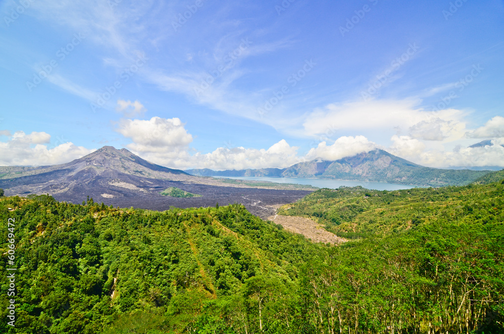 Fototapeta premium View on Batur volcano and lake, Bali, Indonesia