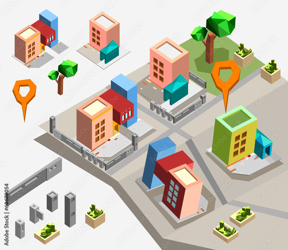 Isometric town map creation kit set Isometric town map creation kit set