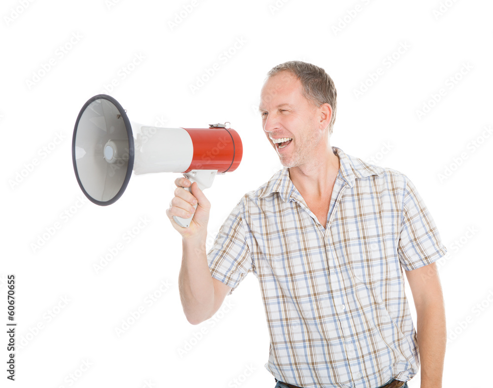 Man Shouting Through Megaphone Man Shouting Through Megaphone