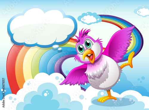 A bird in the sky near the rainbow with an empty callout