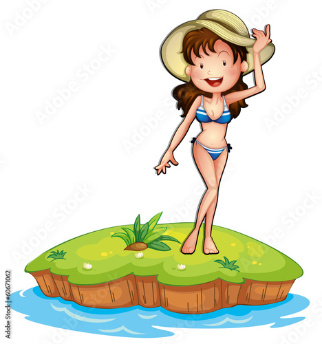 An island with a girl wearing a bikini