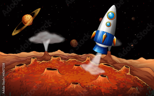 An outerspace with a rocket