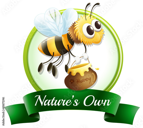 A label with a bee holding a pot