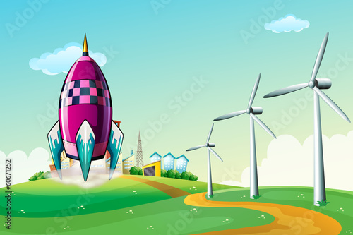 A spaceship near the windmills