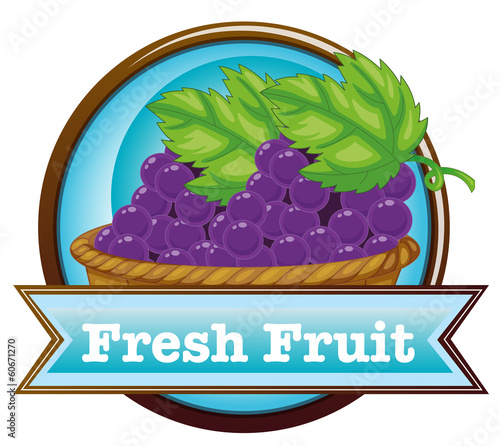 A fresh fruit label with a basket of grapes