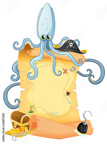 Fotografia A treasure map with a big octopus