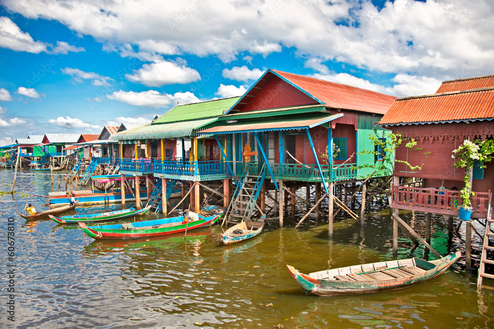 The floating village on the water of Tonle Sap lake. Cambodia.