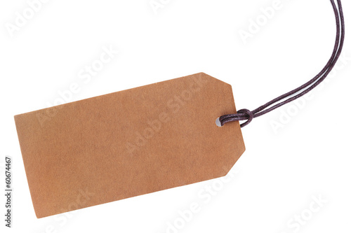 Blank paper tag with string isolated on white background