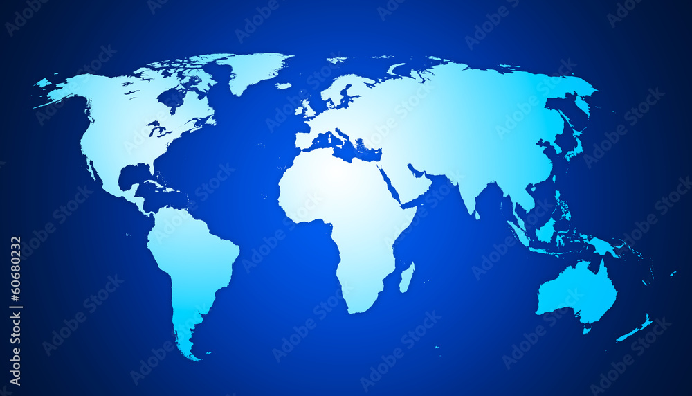 World Map - Weltkarte auf blauen Hintergrund - hand drawn - hig