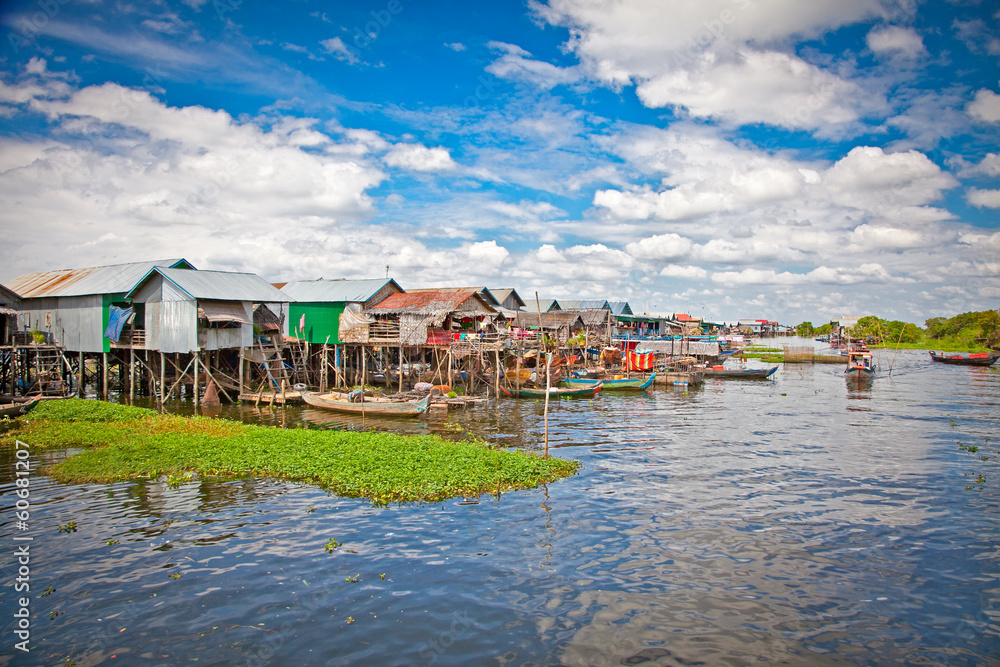 The floating village on the water of Tonle Sap lake. Cambodia.