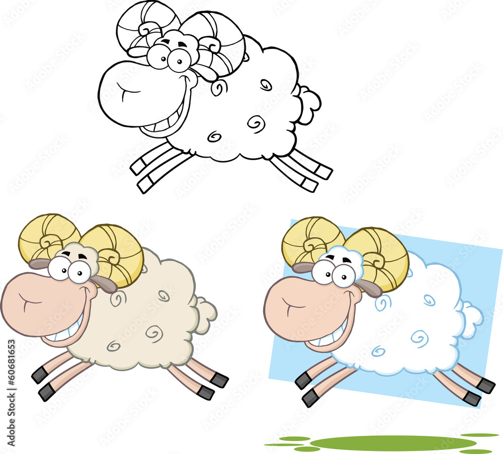 Ram Sheep Cartoon Characters Jumping.Collection Set Ram Sheep Cartoon Characters Jumping.Collection Set