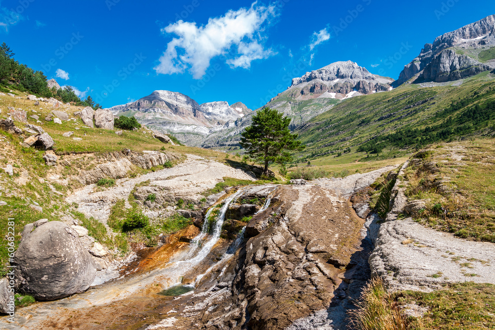 Beautiful landscape with waterfall in the Spanish Pyrenees