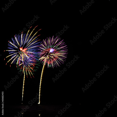 Brightly colorful fireworks in the night sky © toey19863