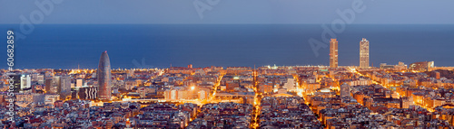 Barcelona skyline panorama at the Blue Hour