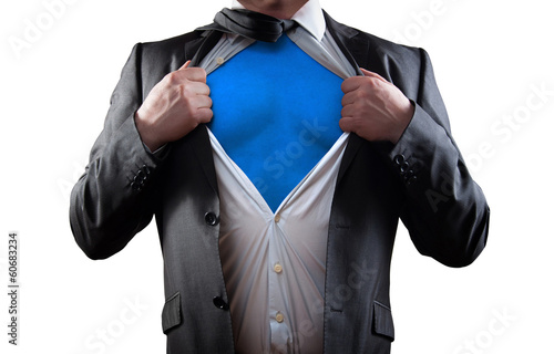 Businessman super hero isolated on white background photo