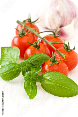 fresh basil and cherry tomatoes