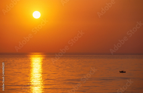 Orange sunset on sea in Turkey