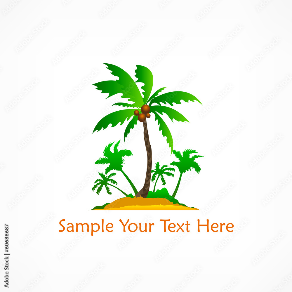 Summer palms, tropical island on white, vector illustration
