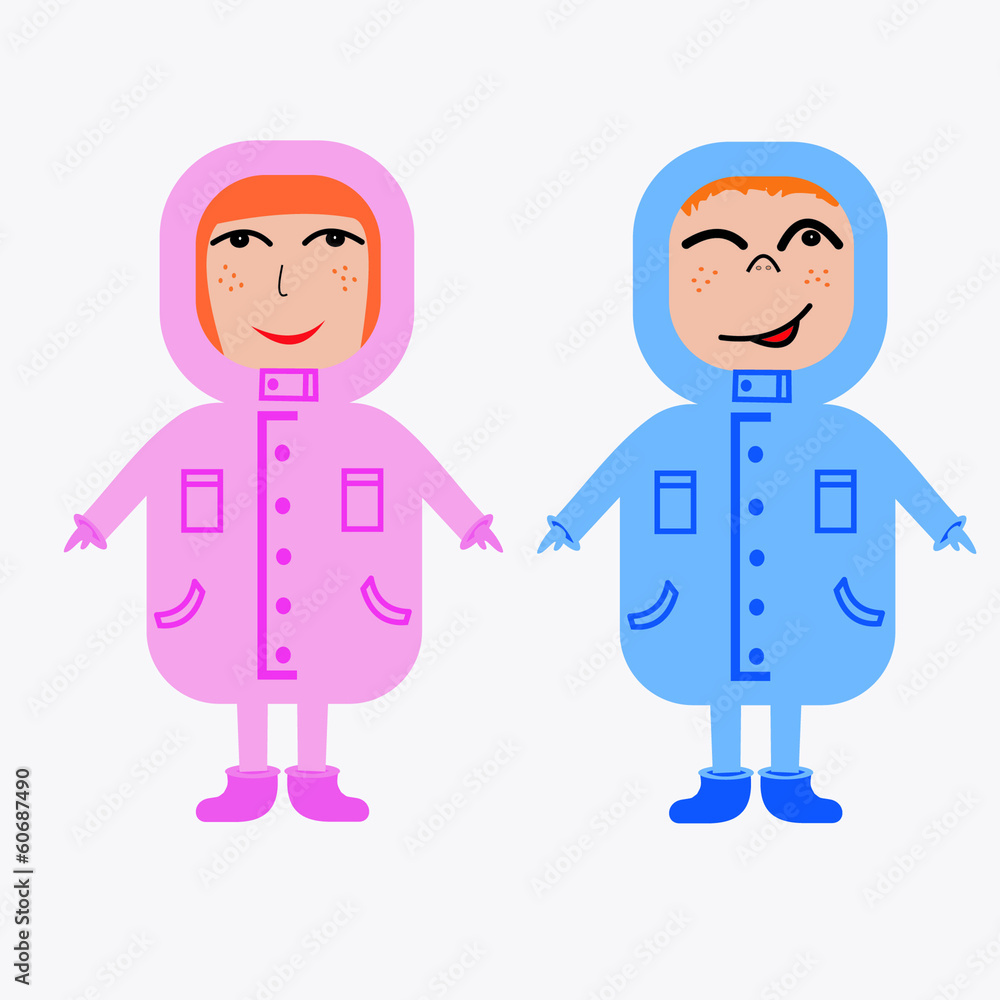 couple of children in winter jackets couple of children in winter jackets