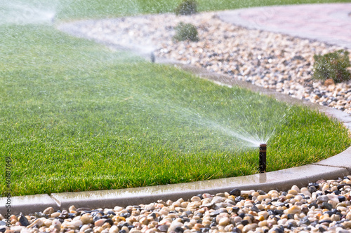 Sprinklers watering grass photo