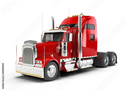 Red american truck isolated on white background