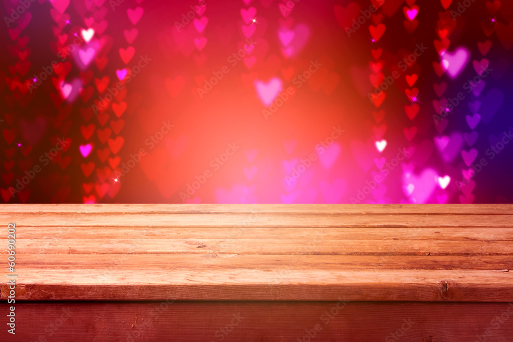 Valentine's day background with empty wooden table Valentine's day background with empty wooden table