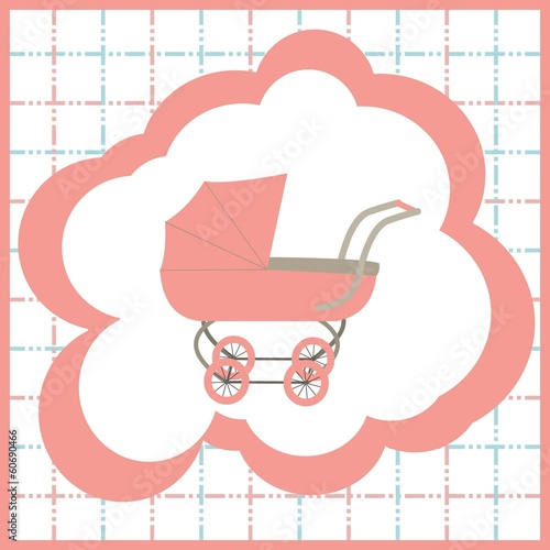 Card with a pink stroller, pram