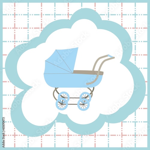 Card with a pink pram, stroller