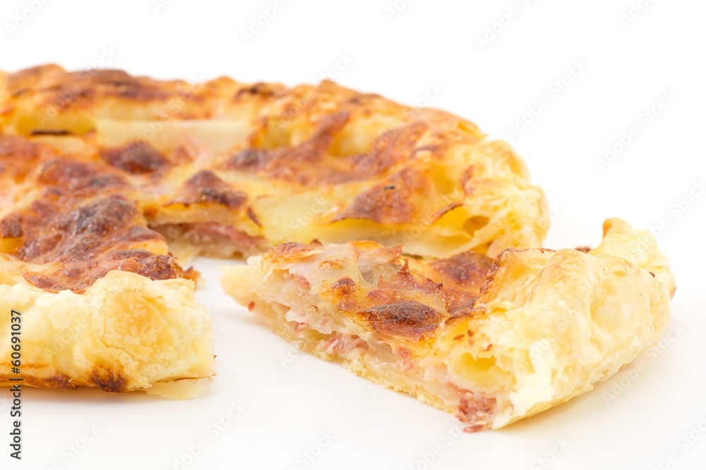 pie with potatoes, ham and mozzarella pie with potatoes, ham and mozzarella