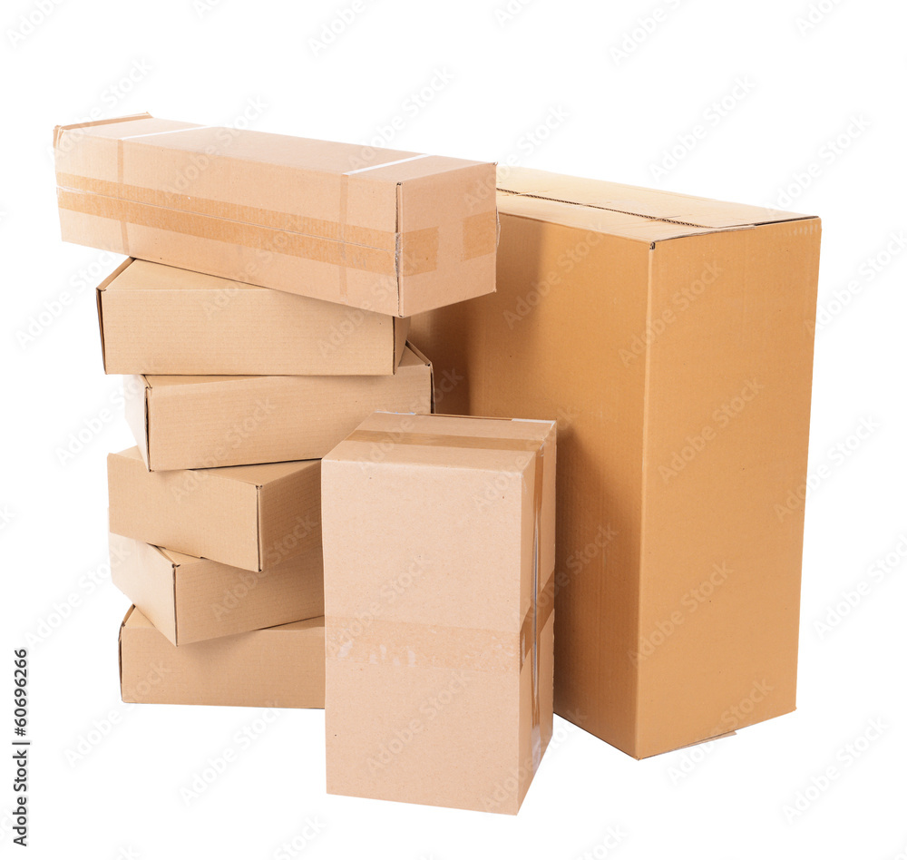 Fototapeta premium Different cardboard boxes isolated on white