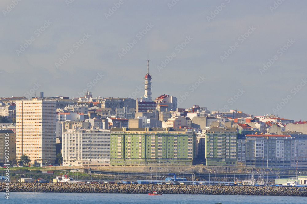 Coruna bay and city panoramic view skyline