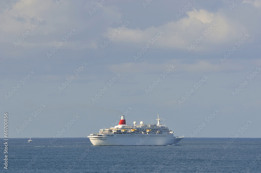 Transatlantic cruise ship sailing along the Atlantic
