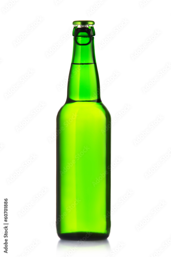 Green bottles of beer on a white background Green bottles of beer on a white background