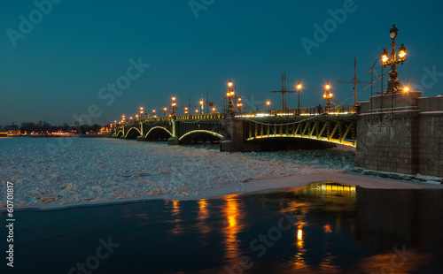 Trinity Bridge in night lights in  winter St. Petersburg © allegro60