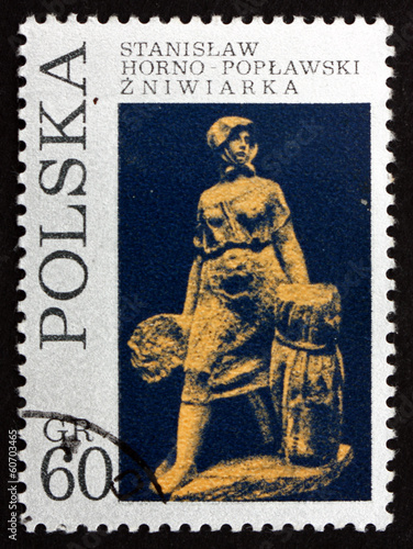 Postage stamp Poland 1971 Woman Harvester, by Stanislaw Horno-Po