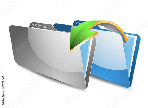 Glossy folder moving files on a white background