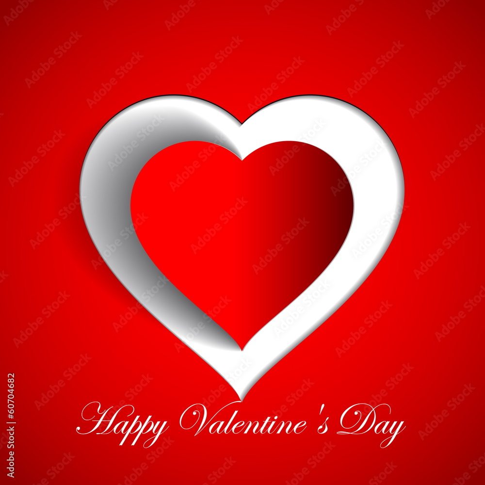 Happy Valentines Day - Red Heart Paper Sticker With Shadow - vec Happy Valentines Day - Red Heart Paper Sticker With Shadow - vec