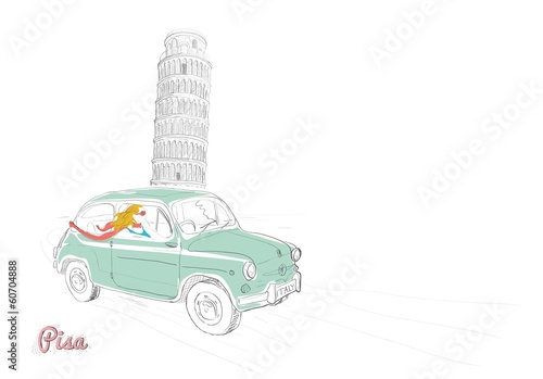 Beautiful woman driving through Pisa
