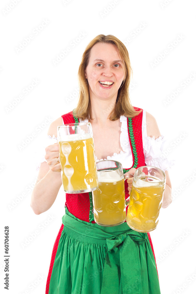 Waitress in dirndl serving beer for you Waitress in dirndl serving beer for you