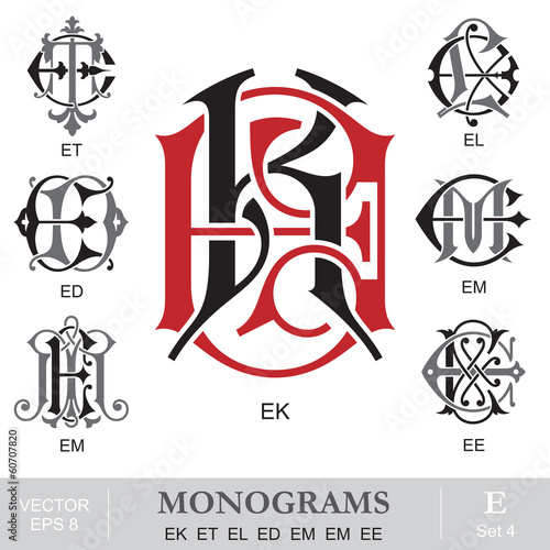 Vintage Monograms EK ET EL ED EM EM EE