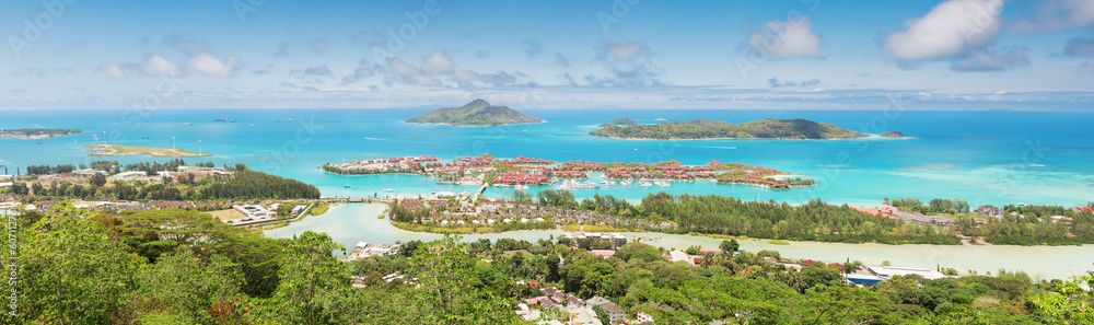 Panoramic view of the coastline of the Seychelles Islands and Ed