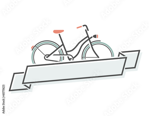 Retro bicycle and ribbon. Vector illustration.
