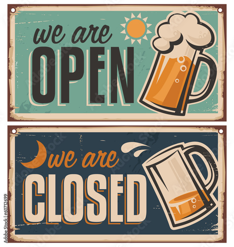 Retro tin door signs set for pub or tavern