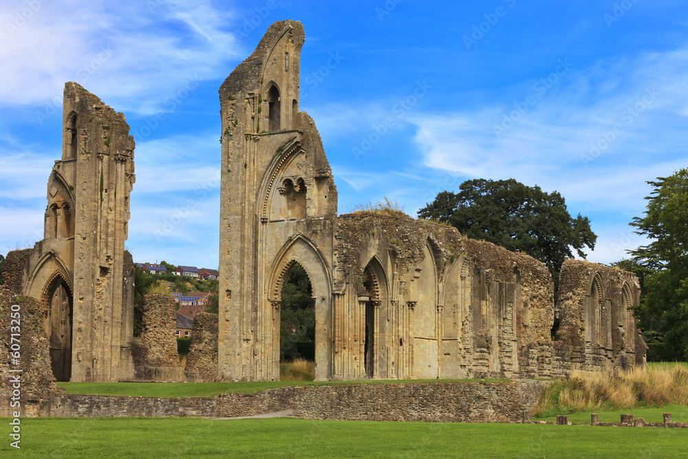 The historic ruins of Glastonbury Abbey in Somerset, England