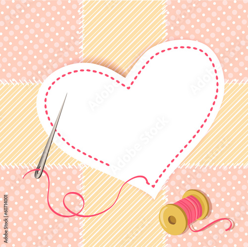 patchwork heart with a needle thread