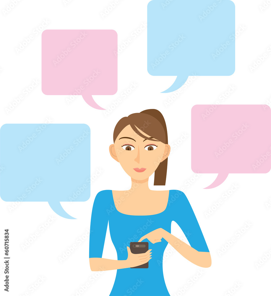 Girl Chatting With Smartphone in Cartoon Style Girl Chatting With Smartphone in Cartoon Style