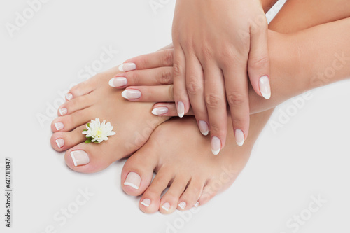 Beautiful woman's hands and legs