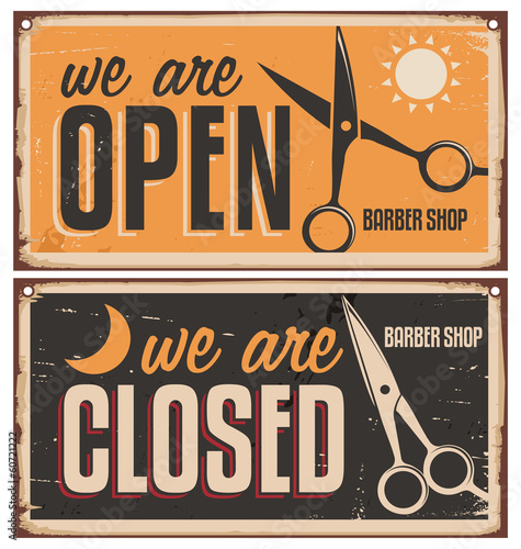 Retro door signs for barber shop