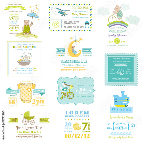 Set of Baby Shower and Arrival Cards - for design and scrapbook