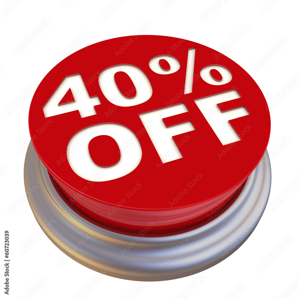 Скидка 40%. Надпись на круглой красной кнопке